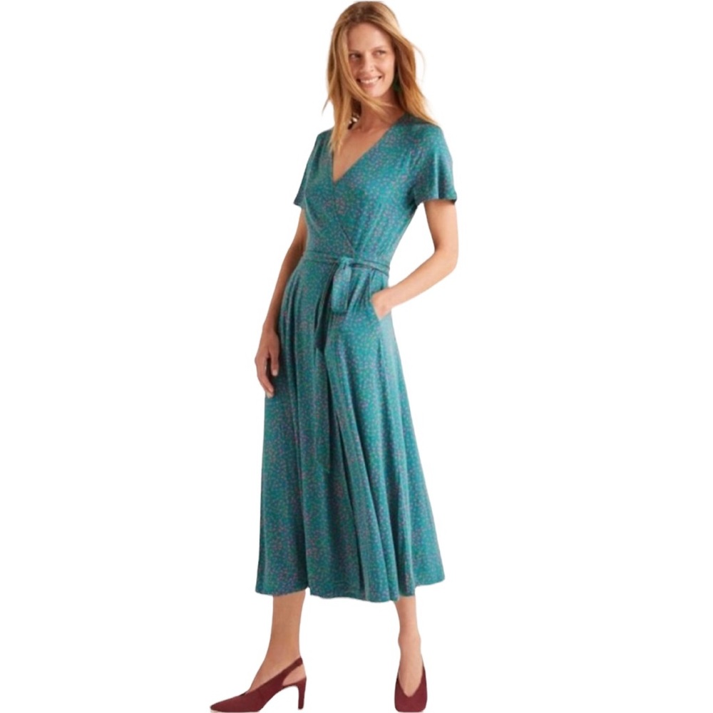 Boden Cassia Spotted Midi Dress Stretchy Pockets 10